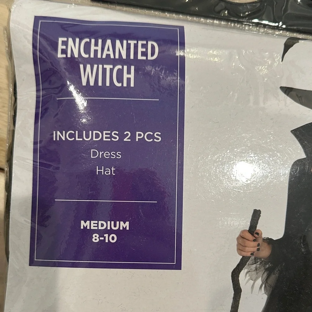 Kids Costume - Enchanted witch with  Black dress and hat